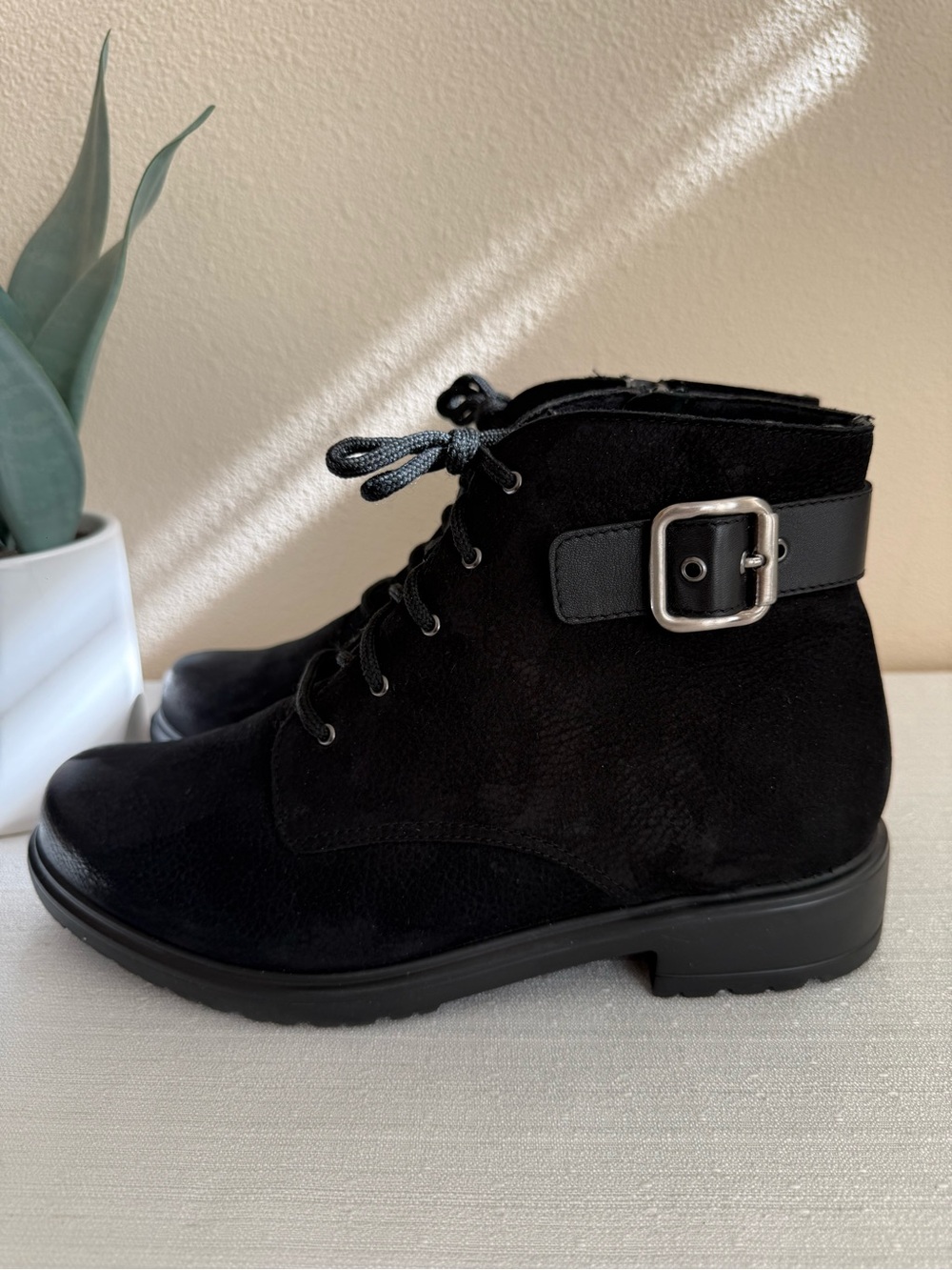 Munro Black Lace-Up Ankle Boots with Buckle Accent - Picture 6 of 13